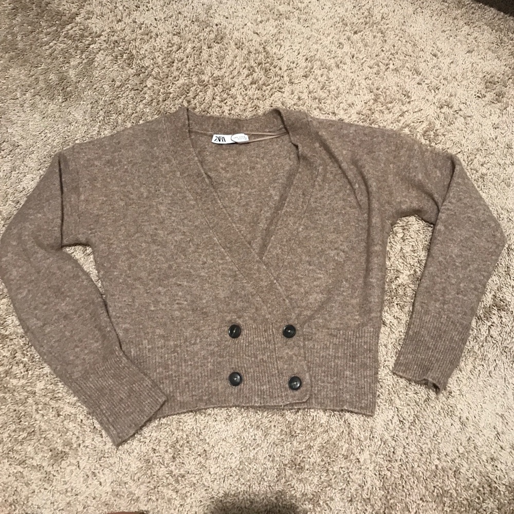 Zara Crossover Buttoned Wool Knit Cardigan - Picture 7 of 11